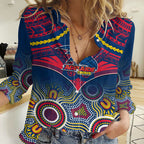 Personalised Adelaide Crows Football Women Casual Shirt Aboriginal Mix Polynesian Pattern LT14