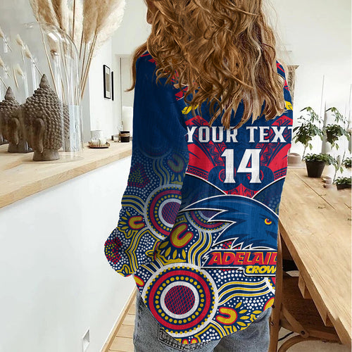 Personalised Adelaide Crows Football Women Casual Shirt Aboriginal Mix Polynesian Pattern LT14