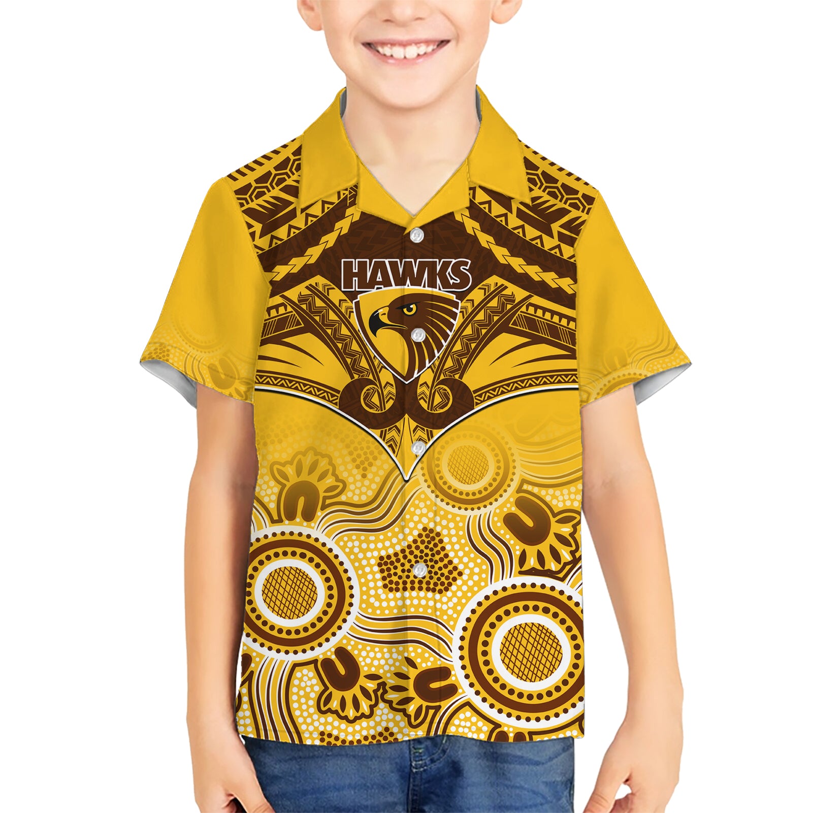 Hawthorn Football Hawaiian Shirt Hawks Aboriginal Mix Polynesian Pattern LT14