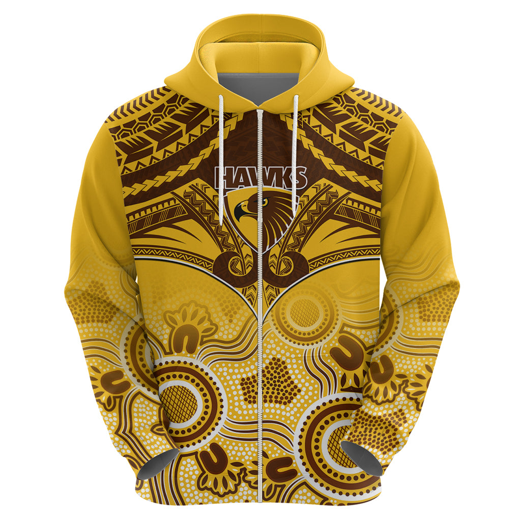 Hawthorn Football Hoodie Hawks Aboriginal Mix Polynesian Pattern LT14