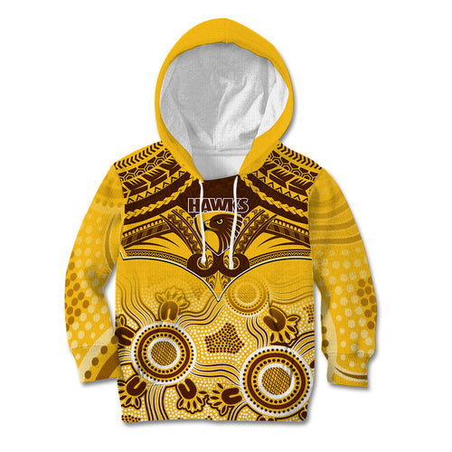 Hawthorn Football Kid Hoodie Hawks Aboriginal Mix Polynesian Pattern LT14