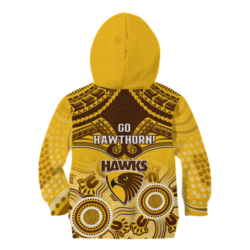Hawthorn Football Kid Hoodie Hawks Aboriginal Mix Polynesian Pattern LT14