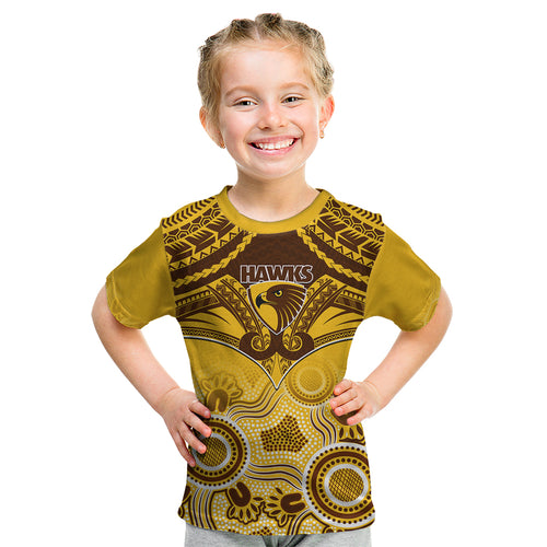 Hawthorn Football Kid T Shirt Hawks Aboriginal Mix Polynesian Pattern LT14