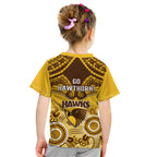 Hawthorn Football Kid T Shirt Hawks Aboriginal Mix Polynesian Pattern LT14