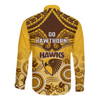 Hawthorn Football Long Sleeve Button Shirt Hawks Aboriginal Mix Polynesian Pattern LT14