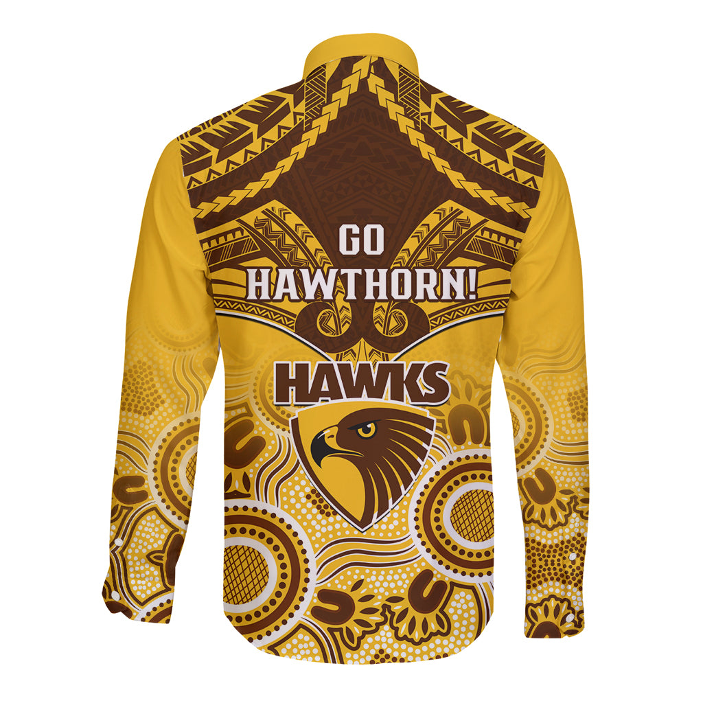 Hawthorn Football Long Sleeve Button Shirt Hawks Aboriginal Mix Polynesian Pattern LT14