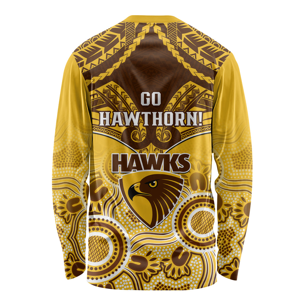 Hawthorn Football Long Sleeve Shirt Hawks Aboriginal Mix Polynesian Pattern LT14