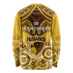 Hawthorn Football Long Sleeve Shirt Hawks Aboriginal Mix Polynesian Pattern LT14