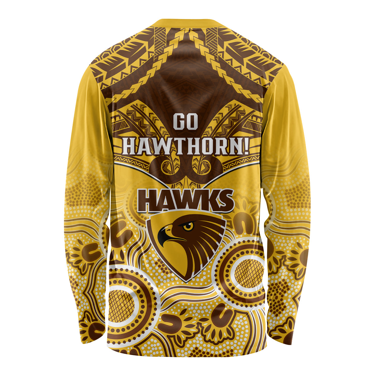 Hawthorn Football Long Sleeve Shirt Hawks Aboriginal Mix Polynesian Pattern LT14