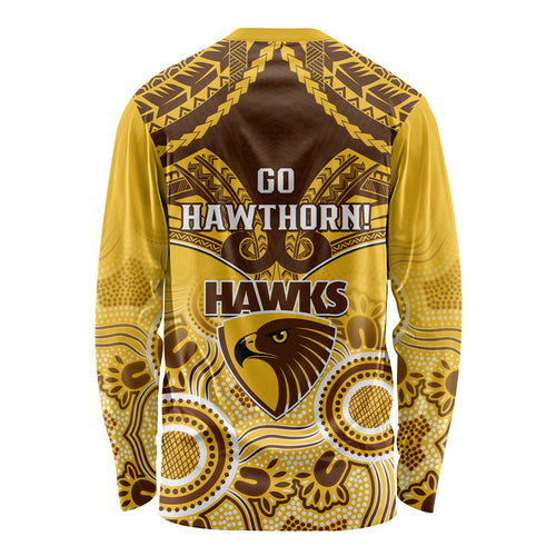 Hawthorn Football Long Sleeve Shirt Hawks Aboriginal Mix Polynesian Pattern LT14