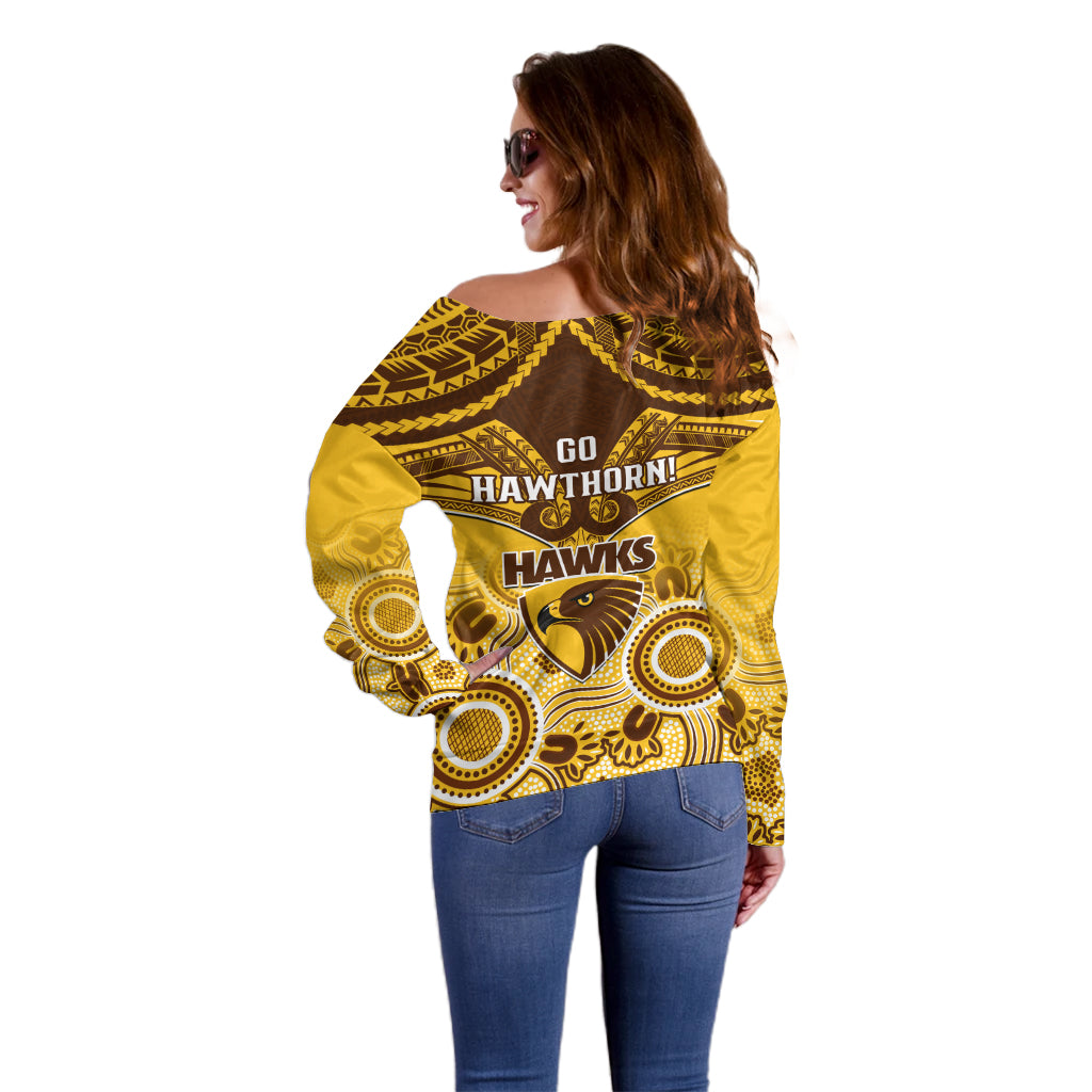 Hawthorn Football Off Shoulder Sweater Hawks Aboriginal Mix Polynesian Pattern LT14