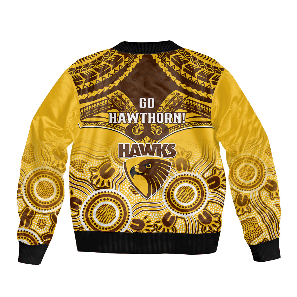 Hawthorn Football Sleeve Zip Bomber Jacket Hawks Aboriginal Mix Polynesian Pattern LT14