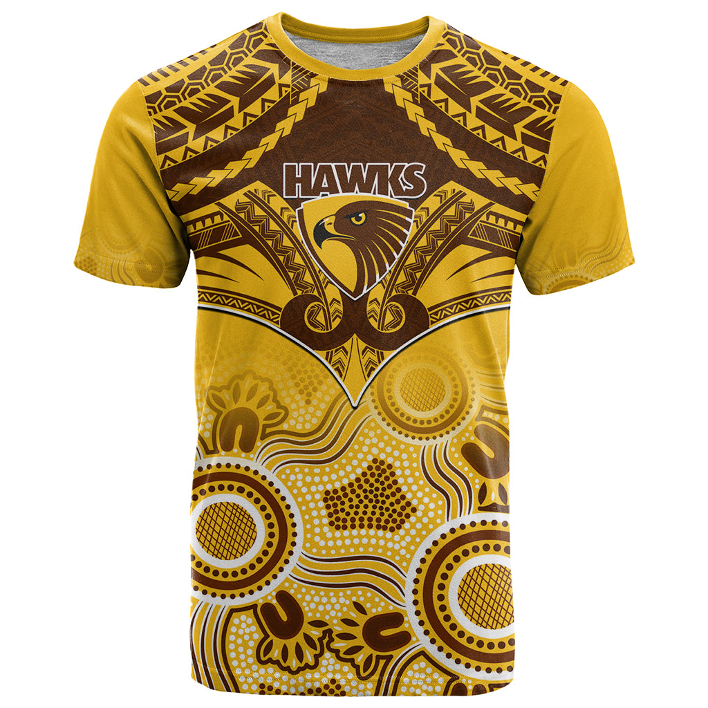 Hawthorn Football T Shirt Hawks Aboriginal Mix Polynesian Pattern LT14