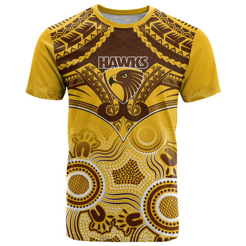 Hawthorn Football T Shirt Hawks Aboriginal Mix Polynesian Pattern LT14