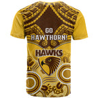 Hawthorn Football T Shirt Hawks Aboriginal Mix Polynesian Pattern LT14