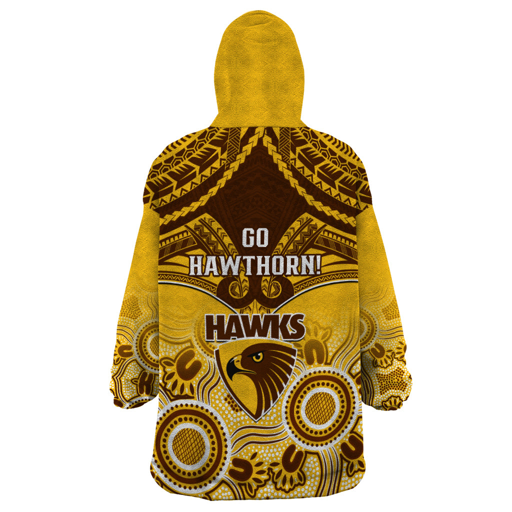 Hawthorn Football Wearable Blanket Hoodie Hawks Aboriginal Mix Polynesian Pattern LT14