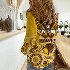 Hawthorn Football Women Casual Shirt Hawks Aboriginal Mix Polynesian Pattern LT14