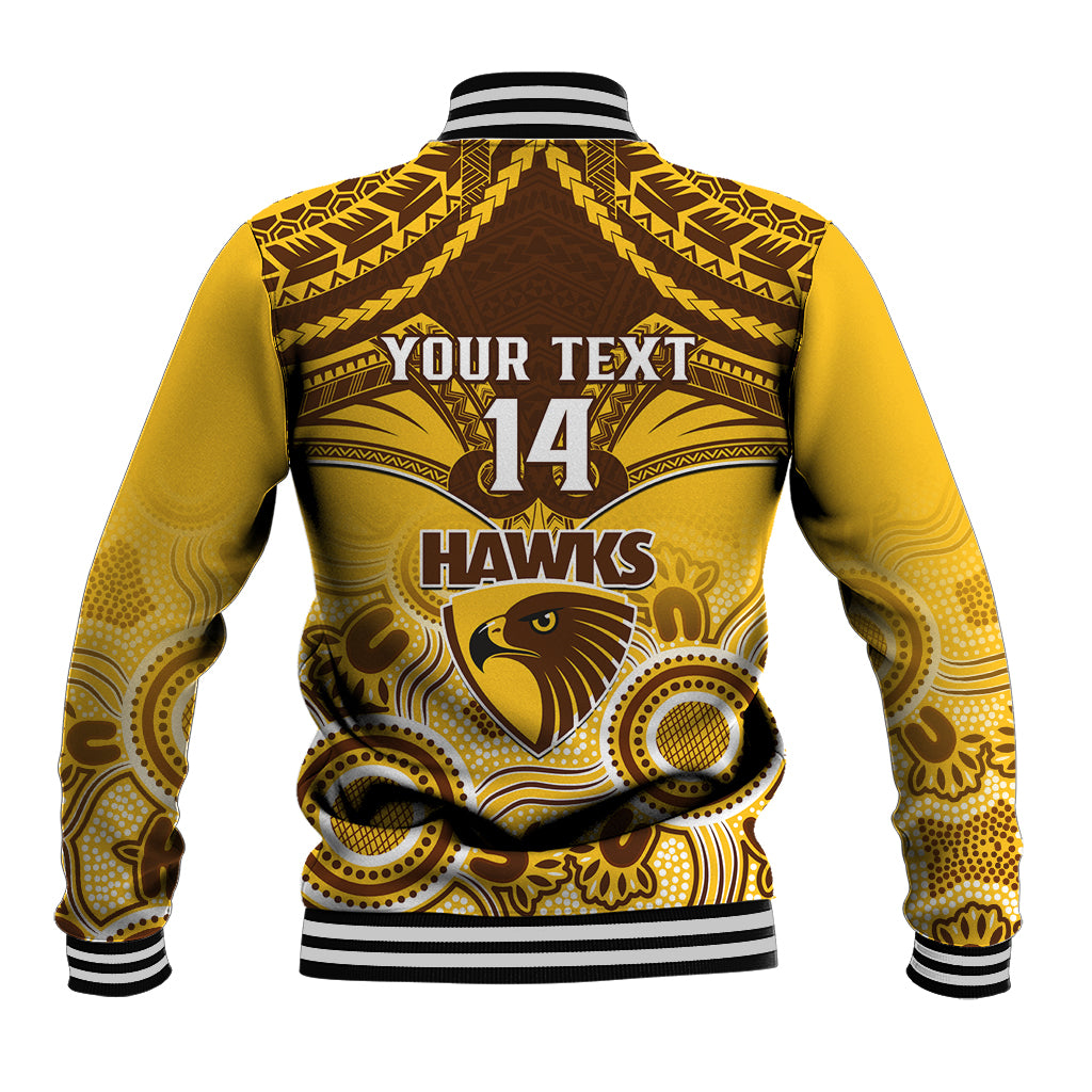 Personalised Hawthorn Football Baseball Jacket Hawks Aboriginal Mix Polynesian Pattern LT14