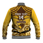 Personalised Hawthorn Football Baseball Jacket Hawks Aboriginal Mix Polynesian Pattern LT14