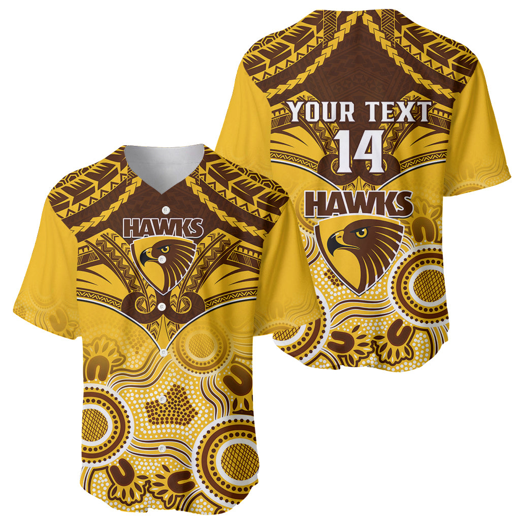 Personalised Hawthorn Football Baseball Jersey Hawks Aboriginal Mix Polynesian Pattern LT14