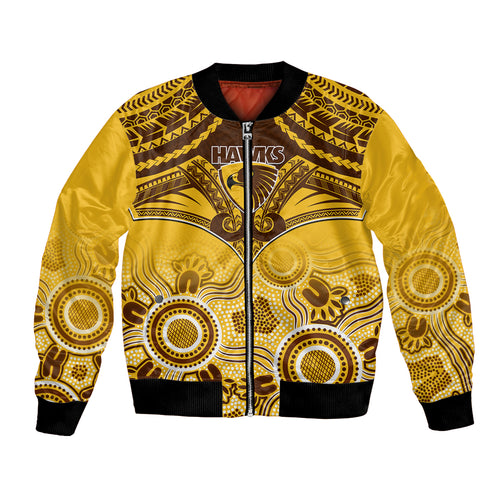 Personalised Hawthorn Football Bomber Jacket Hawks Aboriginal Mix Polynesian Pattern LT14