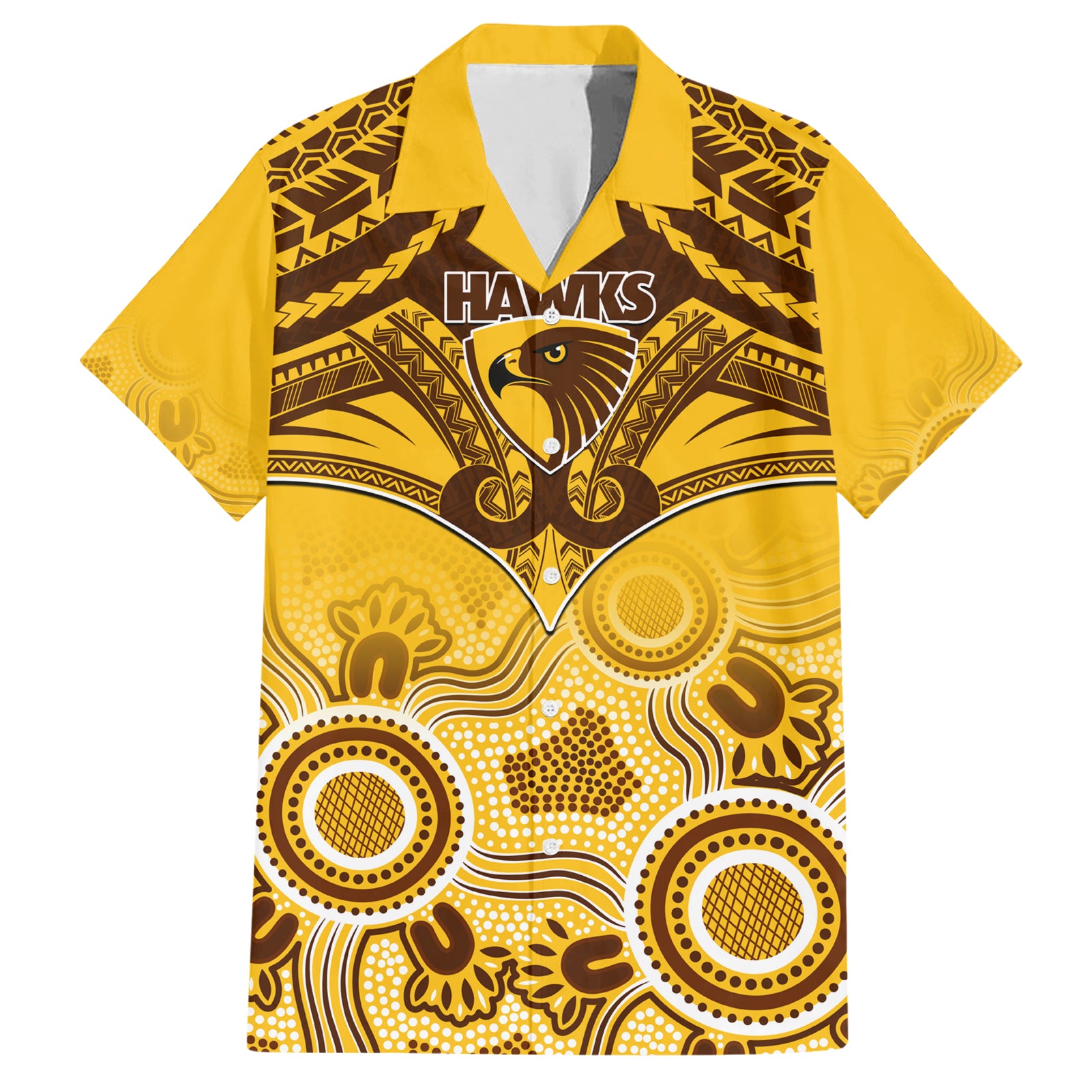 Personalised Hawthorn Football Hawaiian Shirt Hawks Aboriginal Mix Polynesian Pattern LT14