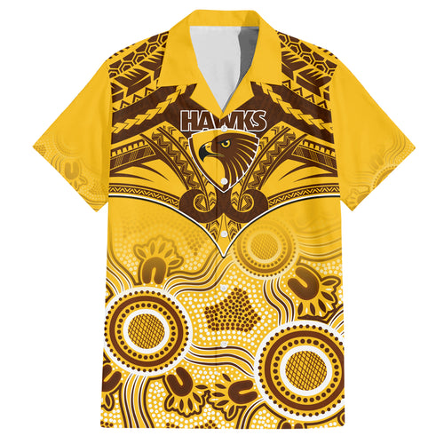 Personalised Hawthorn Football Hawaiian Shirt Hawks Aboriginal Mix Polynesian Pattern LT14