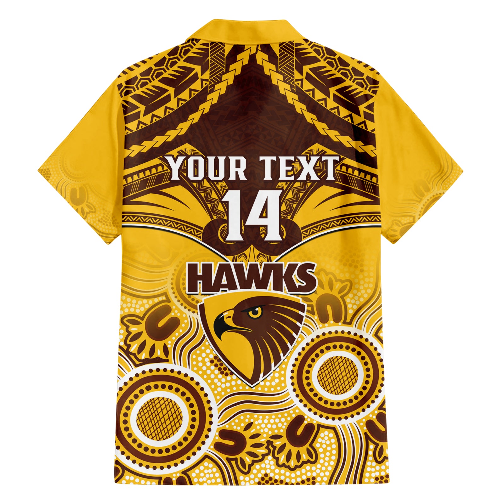 Personalised Hawthorn Football Hawaiian Shirt Hawks Aboriginal Mix Polynesian Pattern LT14