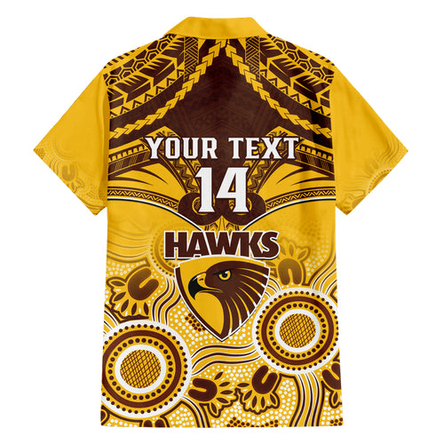 Personalised Hawthorn Football Hawaiian Shirt Hawks Aboriginal Mix Polynesian Pattern LT14