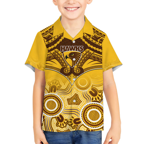 Personalised Hawthorn Football Hawaiian Shirt Hawks Aboriginal Mix Polynesian Pattern LT14