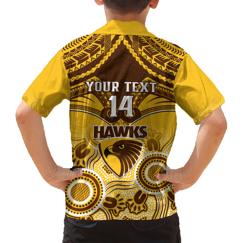 Personalised Hawthorn Football Hawaiian Shirt Hawks Aboriginal Mix Polynesian Pattern LT14