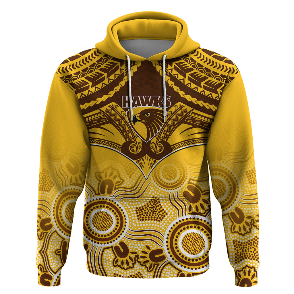 Personalised Hawthorn Football Hoodie Hawks Aboriginal Mix Polynesian Pattern LT14