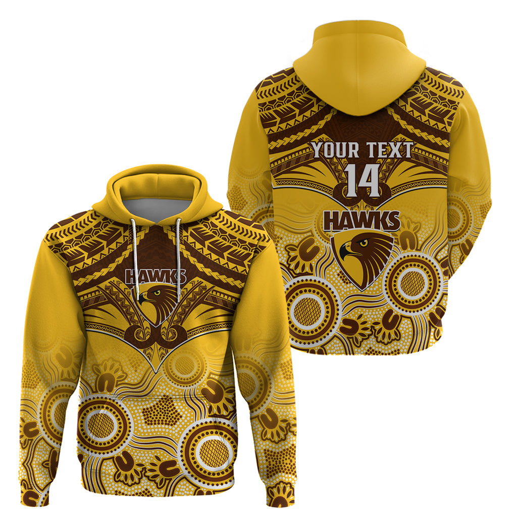 Personalised Hawthorn Football Hoodie Hawks Aboriginal Mix Polynesian Pattern LT14