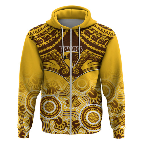 Personalised Hawthorn Football Hoodie Hawks Aboriginal Mix Polynesian Pattern LT14