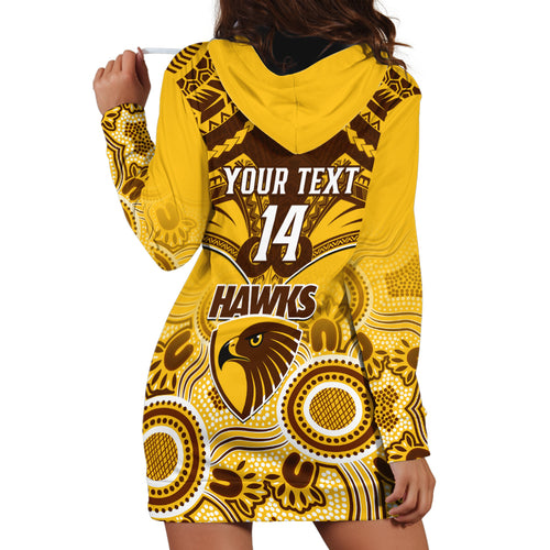 Personalised Hawthorn Football Hoodie Dress Hawks Aboriginal Mix Polynesian Pattern LT14