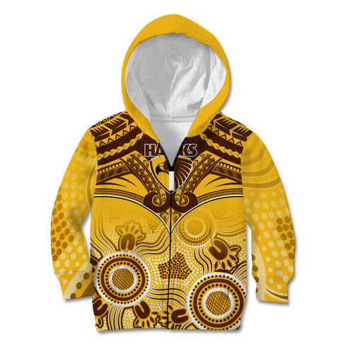 Personalised Hawthorn Football Kid Hoodie Hawks Aboriginal Mix Polynesian Pattern LT14