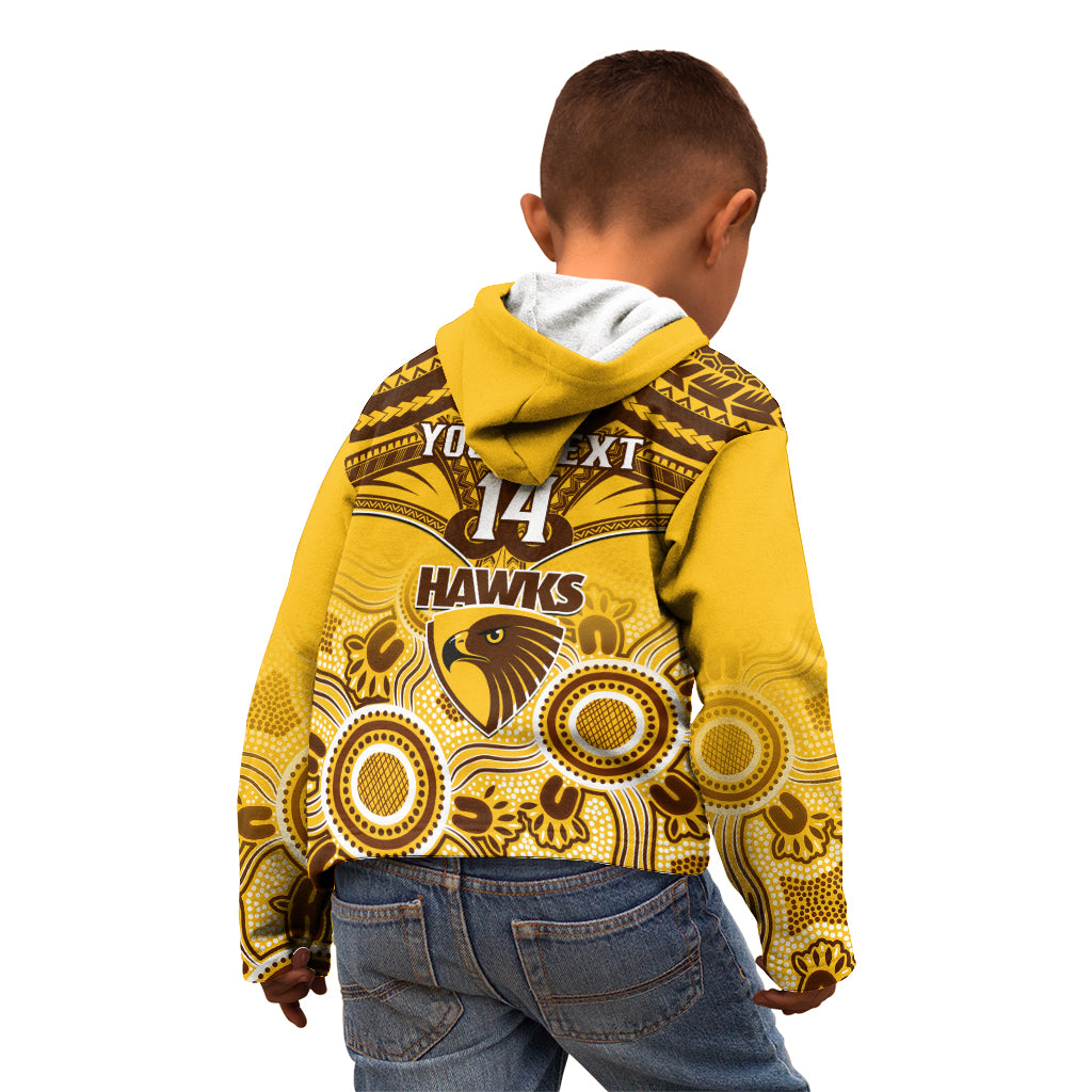 Personalised Hawthorn Football Kid Hoodie Hawks Aboriginal Mix Polynesian Pattern LT14