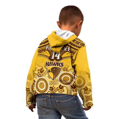 Personalised Hawthorn Football Kid Hoodie Hawks Aboriginal Mix Polynesian Pattern LT14