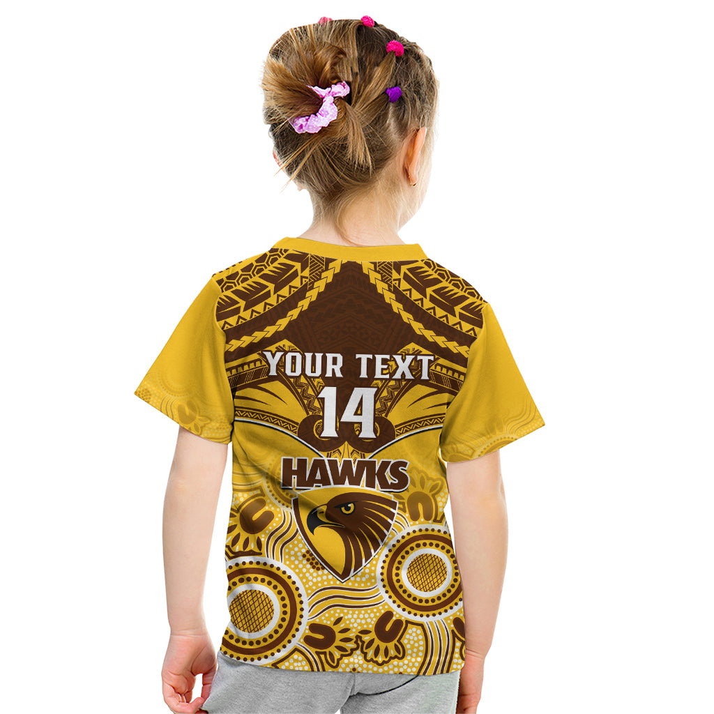 Personalised Hawthorn Football Kid T Shirt Hawks Aboriginal Mix Polynesian Pattern LT14