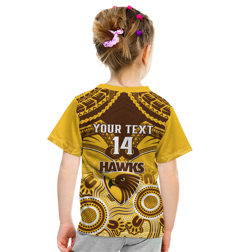 Personalised Hawthorn Football Kid T Shirt Hawks Aboriginal Mix Polynesian Pattern LT14