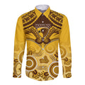 Personalised Hawthorn Football Long Sleeve Button Shirt Hawks Aboriginal Mix Polynesian Pattern LT14