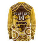 Personalised Hawthorn Football Long Sleeve Shirt Hawks Aboriginal Mix Polynesian Pattern LT14