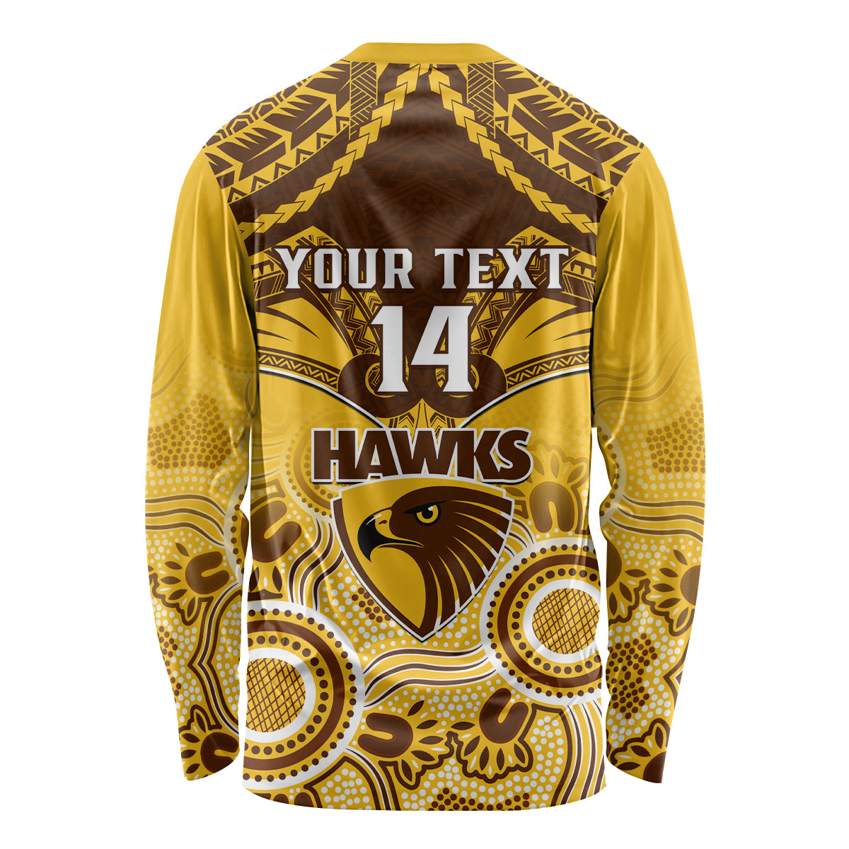 Personalised Hawthorn Football Long Sleeve Shirt Hawks Aboriginal Mix Polynesian Pattern LT14