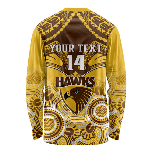 Personalised Hawthorn Football Long Sleeve Shirt Hawks Aboriginal Mix Polynesian Pattern LT14