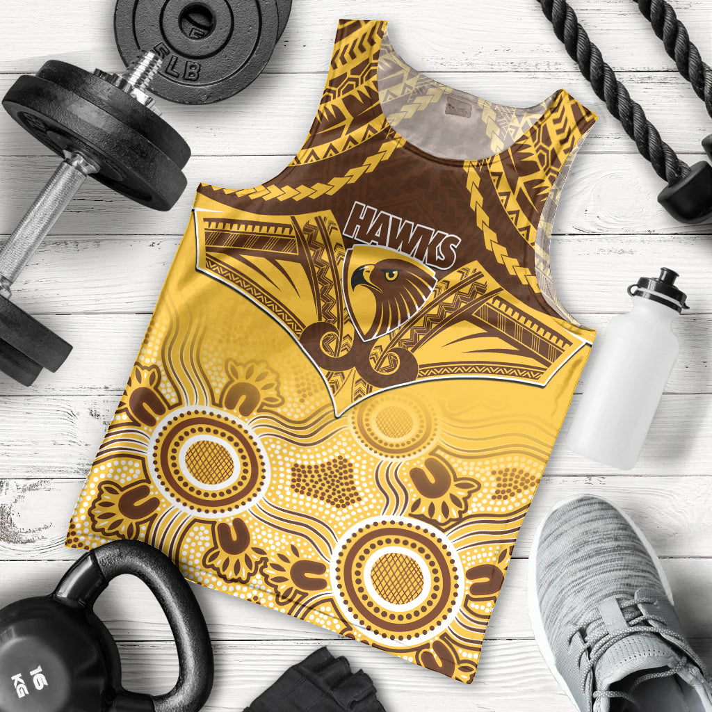 Personalised Hawthorn Football Men Tank Top Hawks Aboriginal Mix Polynesian Pattern LT14