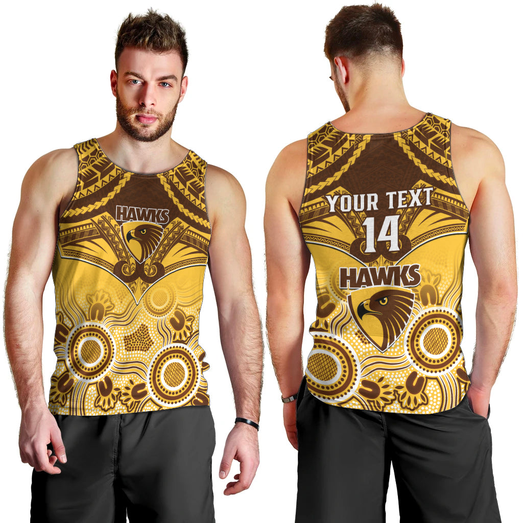 Personalised Hawthorn Football Men Tank Top Hawks Aboriginal Mix Polynesian Pattern LT14