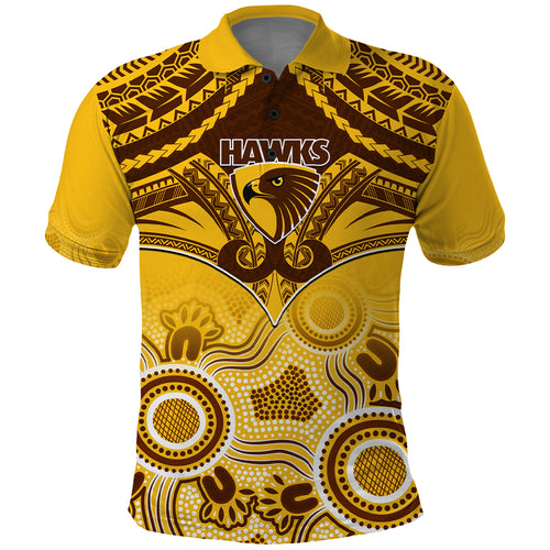 Personalised Hawthorn Football Polo Shirt Hawks Aboriginal Mix Polynesian Pattern LT14