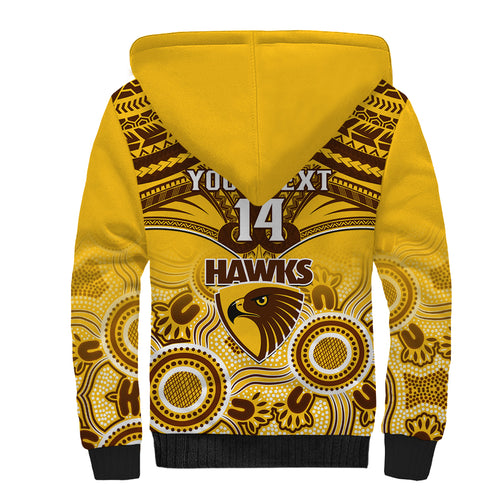 Personalised Hawthorn Football Sherpa Hoodie Hawks Aboriginal Mix Polynesian Pattern LT14
