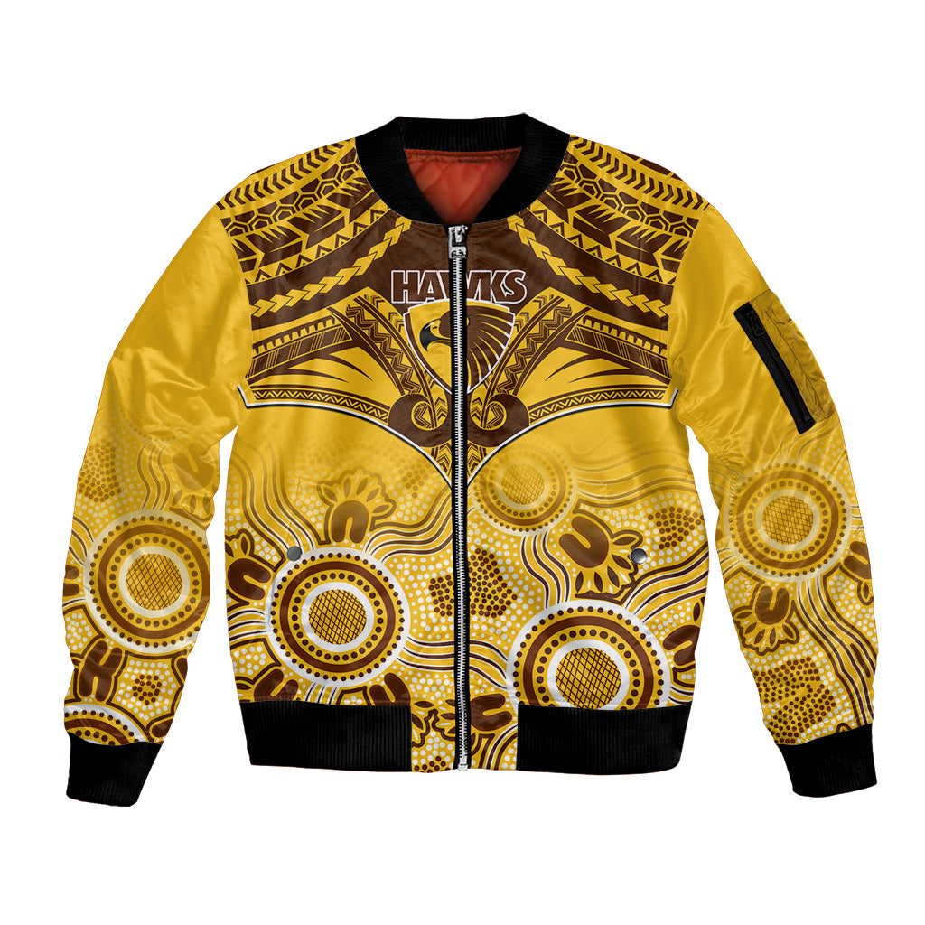 Personalised Hawthorn Football Sleeve Zip Bomber Jacket Hawks Aboriginal Mix Polynesian Pattern LT14
