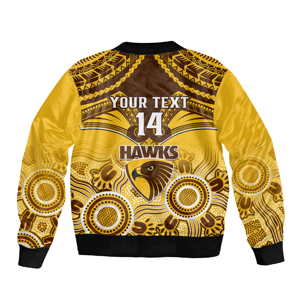 Personalised Hawthorn Football Sleeve Zip Bomber Jacket Hawks Aboriginal Mix Polynesian Pattern LT14